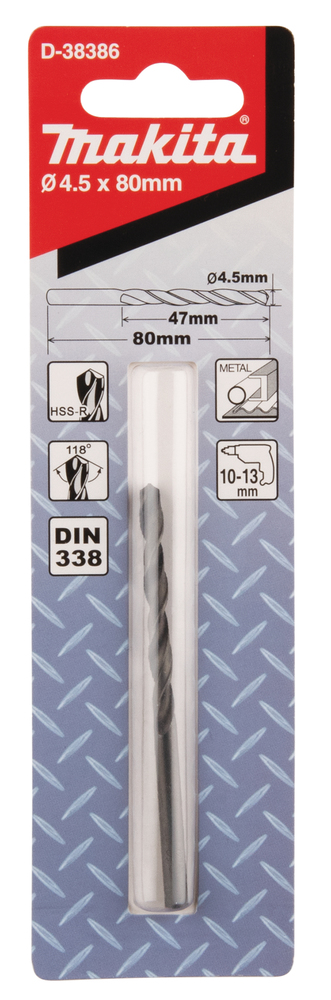 D-38386 Broca de metal HSS-R 4.5 x 80 mm
