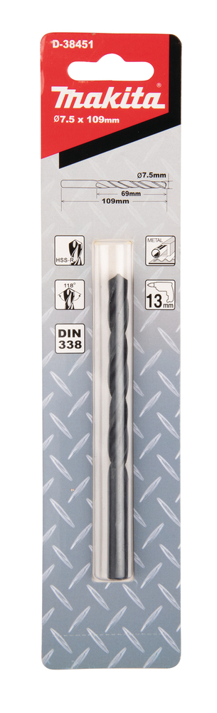 D-38451 Broca para metal, HSS-R, 7,5 x 69 / 109 mm, 1 ud.