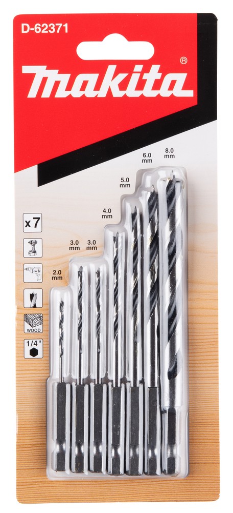 D-62371 Juego de brocas para madera 1/4'', 7 pcs