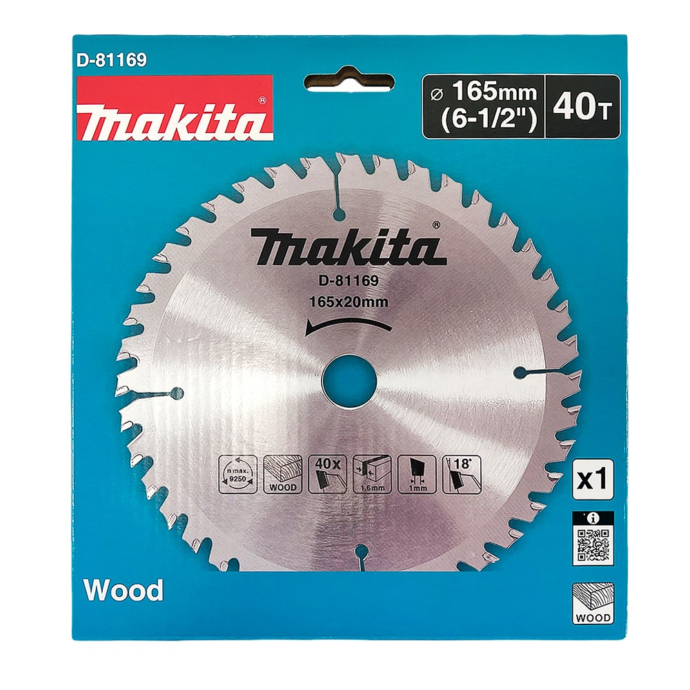 D-81169 Disco de sierra circular, T.C.T., 165 x 20 mm, 40 dientes