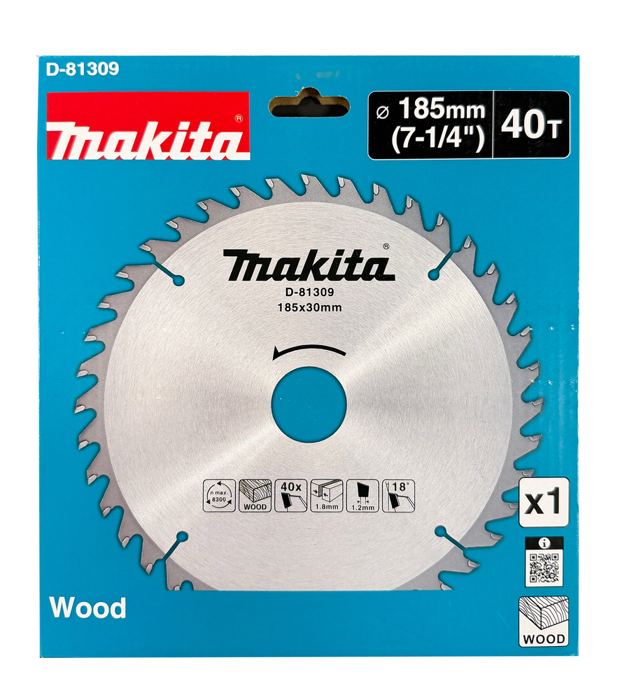 D-81309 Disco de sierra circular estándar T.C.T., 185 x 30 mm, 40 dientes