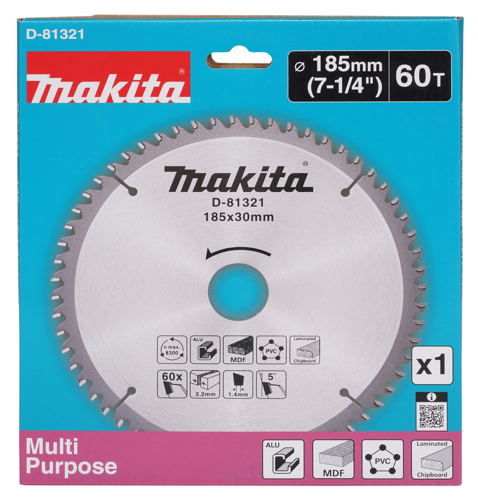 D-81321 Disco de sierra circular T.C.T., 185 x 1,4 x 30 mm, 60 dientes