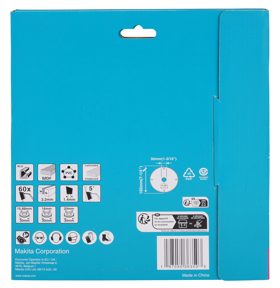 D-81321 Disco de sierra circular T.C.T., 185 x 1,4 x 30 mm, 60 dientes