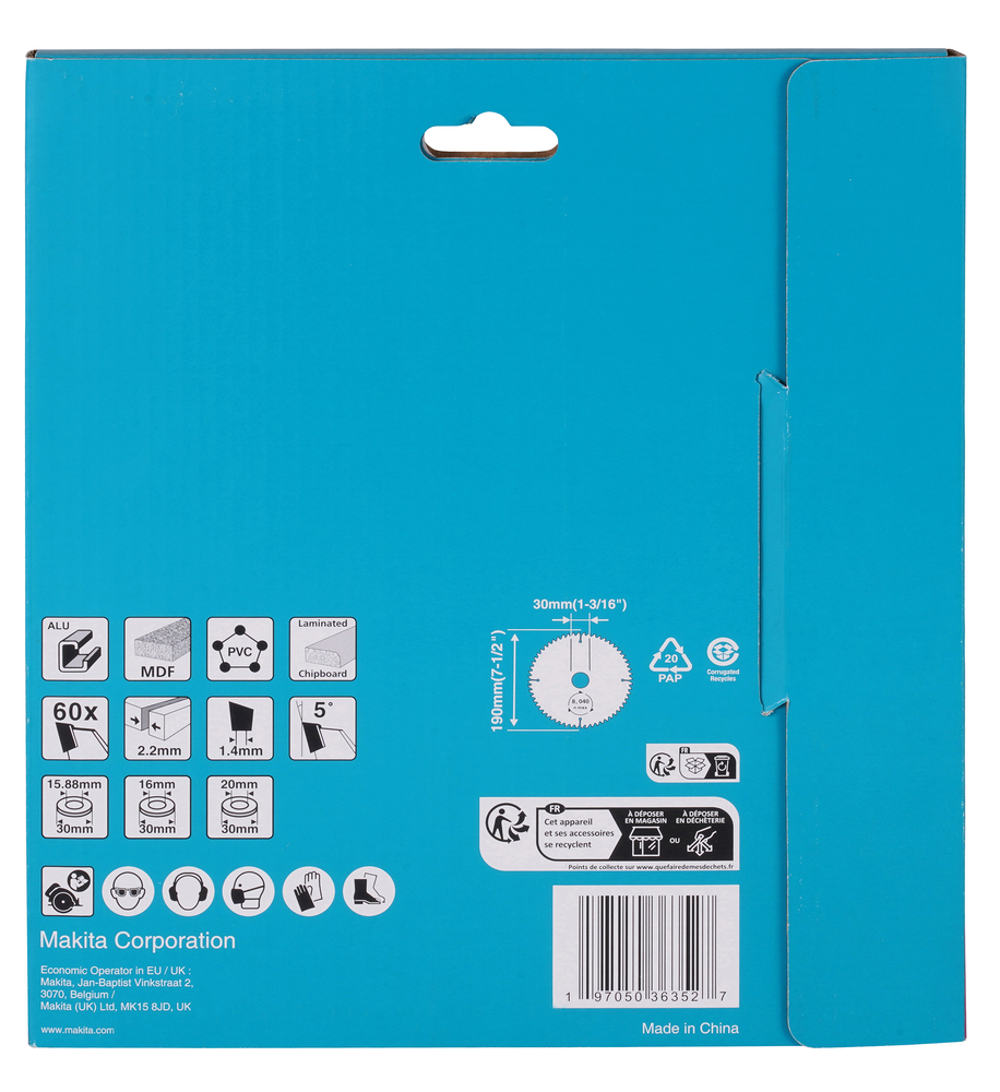 D-81387 Disco de sierra circular T.C.T., 190 x 1,4 x 30 mm, 60 dientes