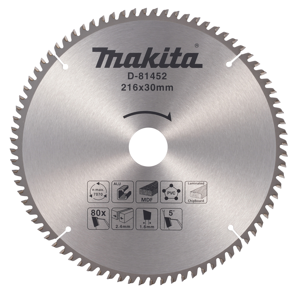 D-81452 Disco de sierra circular T.C.T., 216 x 1,6 x 30 mm, 80 dientes