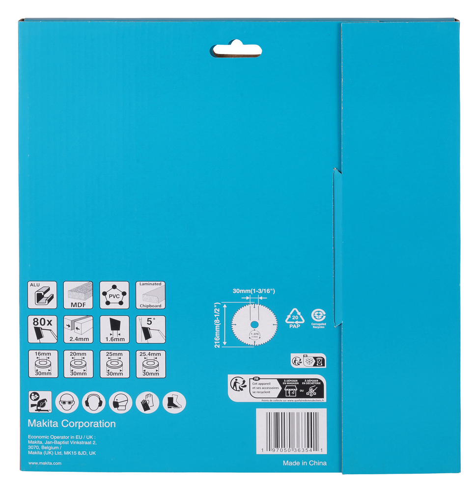 D-81452 Disco de sierra circular T.C.T., 216 x 1,6 x 30 mm, 80 dientes