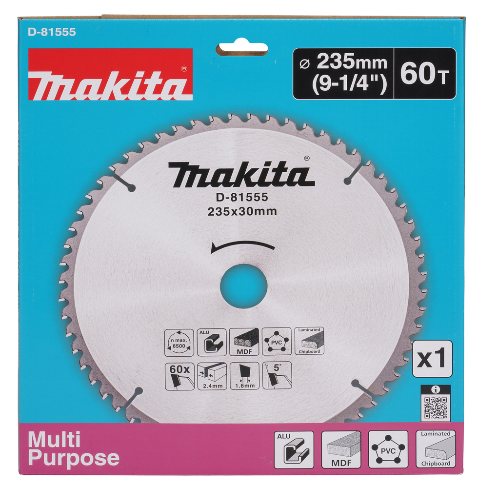 D-81555 Disco de sierra circular T.C.T., 235 x 1,6 x 30 mm, 60 dientes