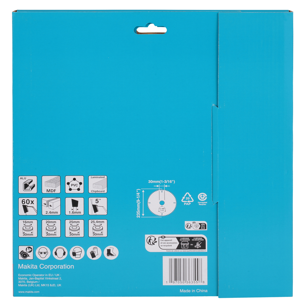 D-81555 Disco de sierra circular T.C.T., 235 x 1,6 x 30 mm, 60 dientes