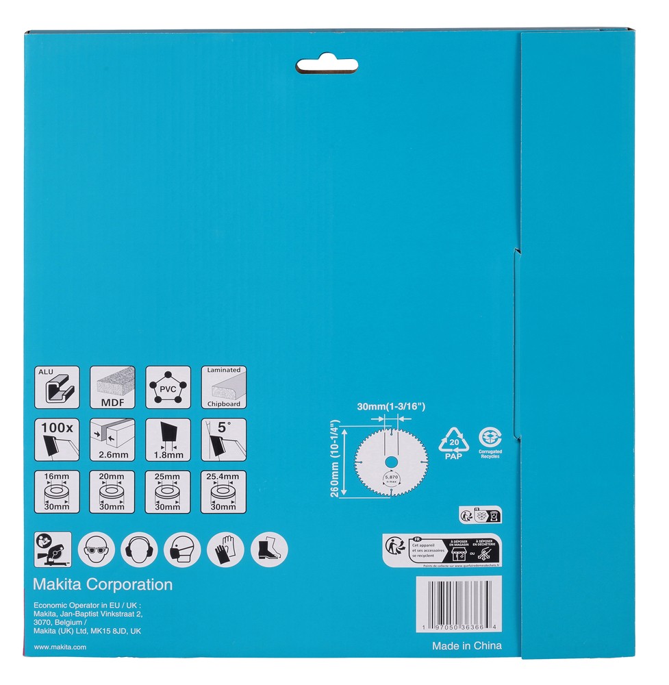 D-81804 Disco Multimaterial T.C.T. 260 x 30 mm, 100 D, Plastico / Aluminio