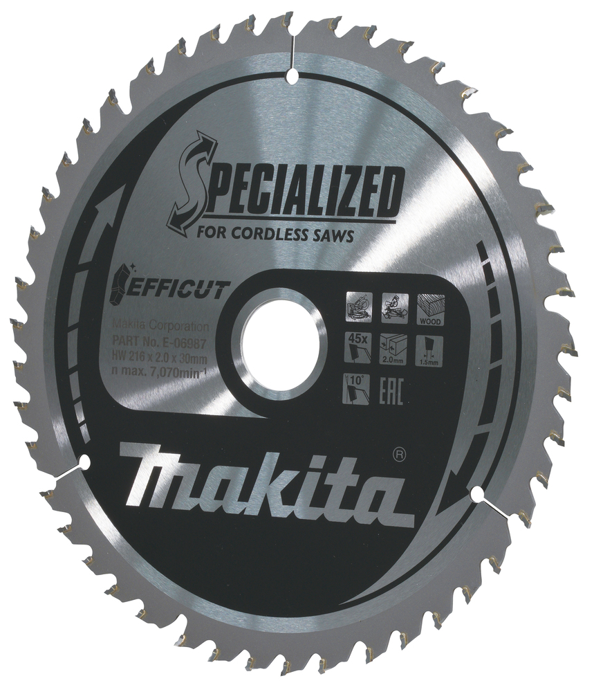 E-06987 Disco de sierra circular, Efficut T.C.T, 216 x 30 mm, 45 D