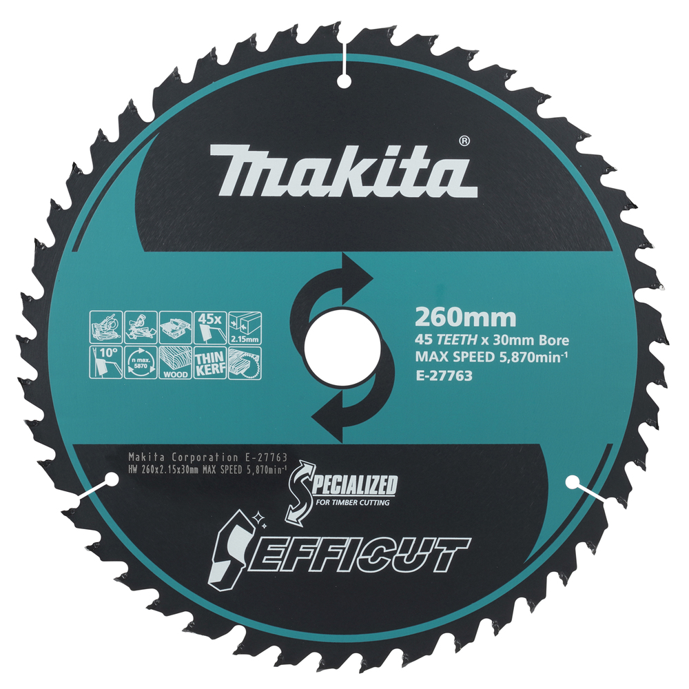E-27763 Disco de sierra circular, Efficut T.C.T, 260 x 30 mm, 45 D