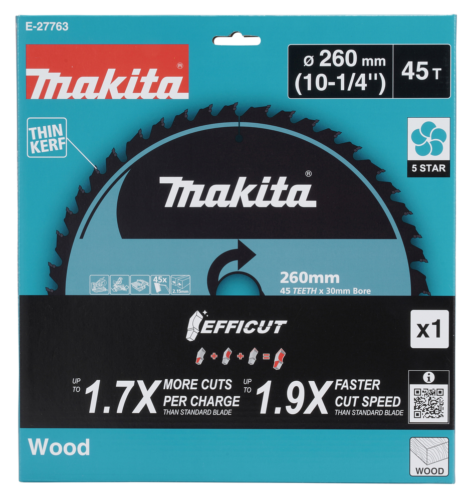 E-27763 Disco de sierra circular, Efficut T.C.T, 260 x 30 mm, 45 D