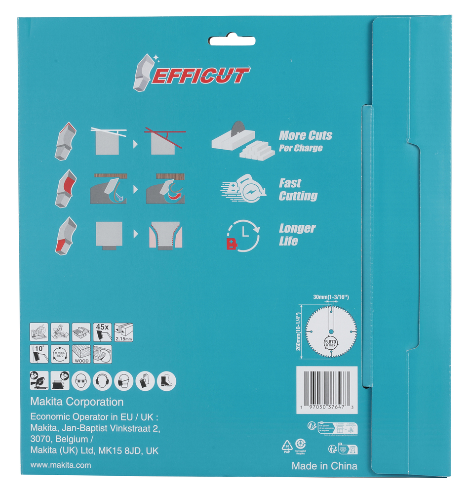 E-27763 Disco de sierra circular, Efficut T.C.T, 260 x 30 mm, 45 D