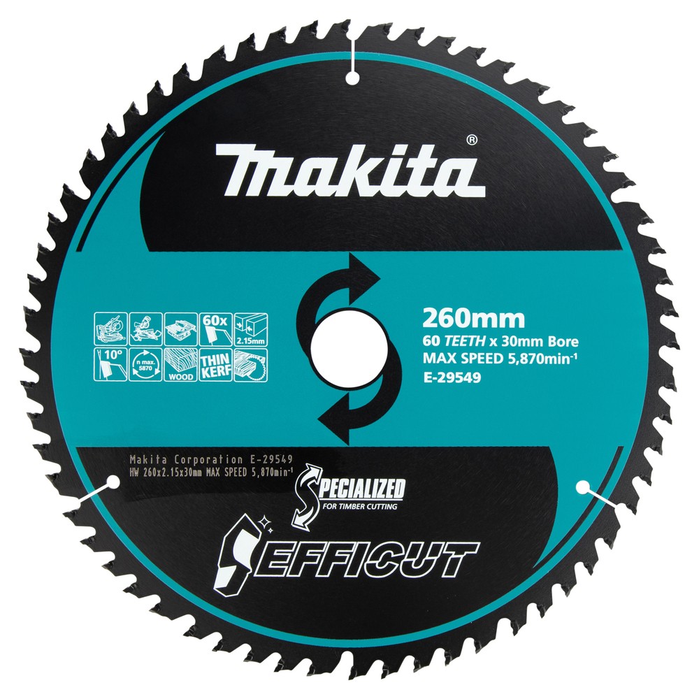 E-29549 Disco de sierra circular, Efficut T.C.T, 260 x 30 mm, 60 D