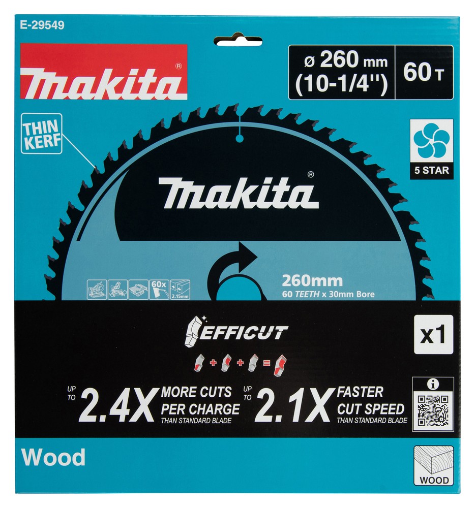 E-29549 Disco de sierra circular, Efficut T.C.T, 260 x 30 mm, 60 D