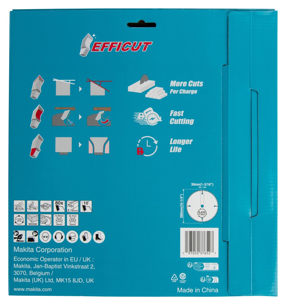 E-29577 Disco sierra circular, Efficut T.C.T, 260 x 30 mm, 80 D