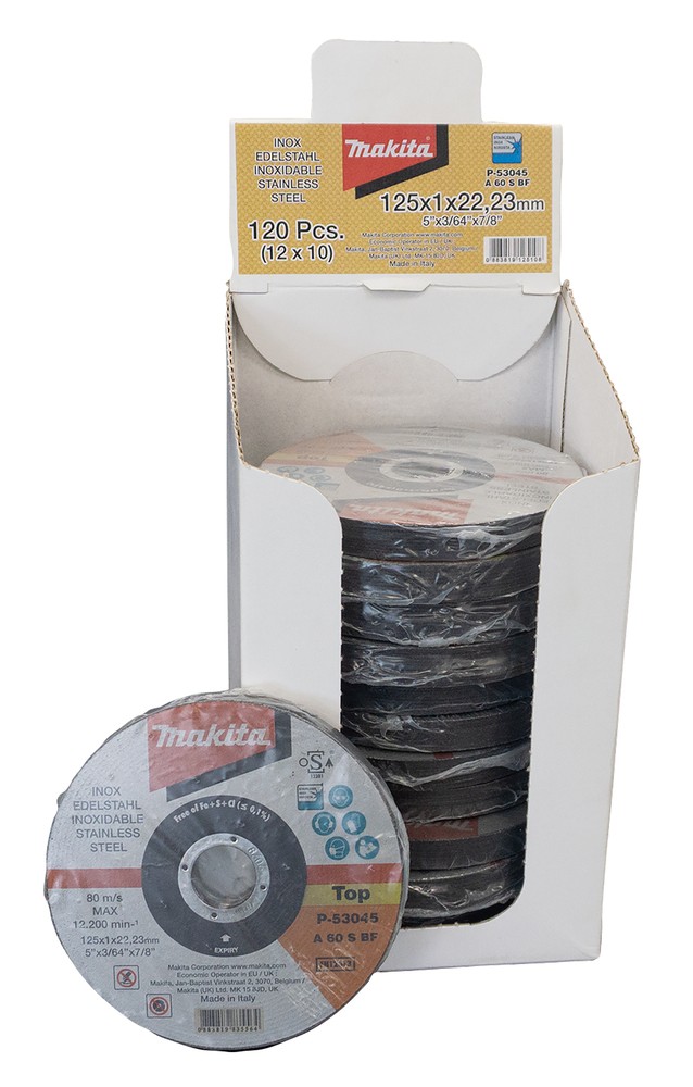 P-53045-10 Disco de corte 125 x 1,0 x 22,23 mm, INOX, A60S, 10 pcs