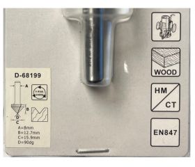 D-68199 Fresa de ranura en V 2 filos, 90º 15.9mm