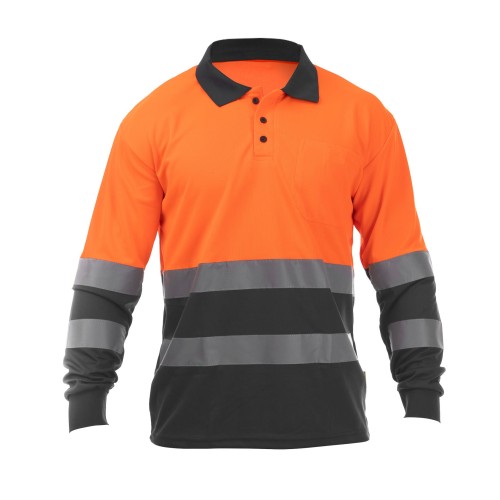 POLO OCEAN HV POLO LS ORANGE-GREY