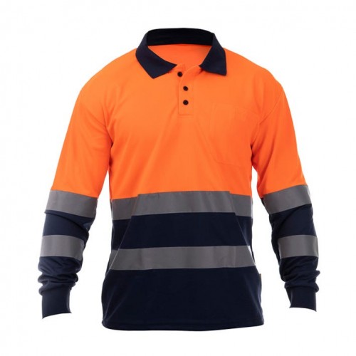 POLO OCEAN HV POLO LS ORANGE-NAVY