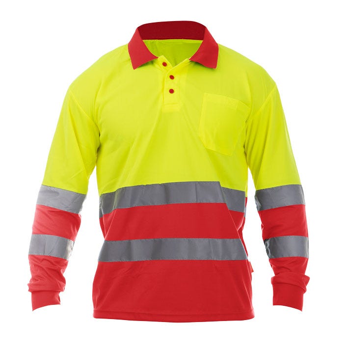 POLO OCEAN HV POLO LS YELLOW-RED