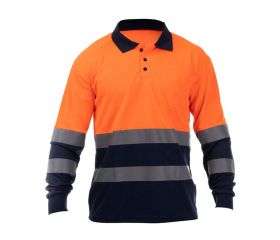 POLO OCEAN HV POLO LS ORANGE-NAVY