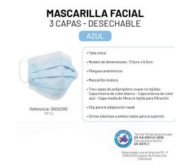 PAQ 50U MASCARILLA PROTECCION 3 CAPAS UN USO