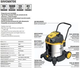 ASPIRADOR 50L 1600w SOL/LIQ SXVC50XTDE STANLEY