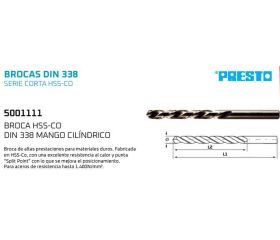 BROCA HSSCO 2,00mm DIN 338 PRESTO