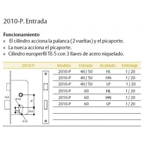 CERRADURA 2010 P40HL RED 1/2 TESA
