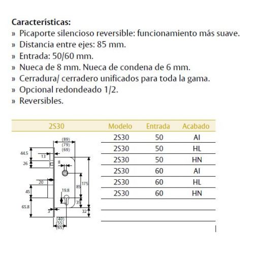 CERRADURA 2S30 A60HL TESA