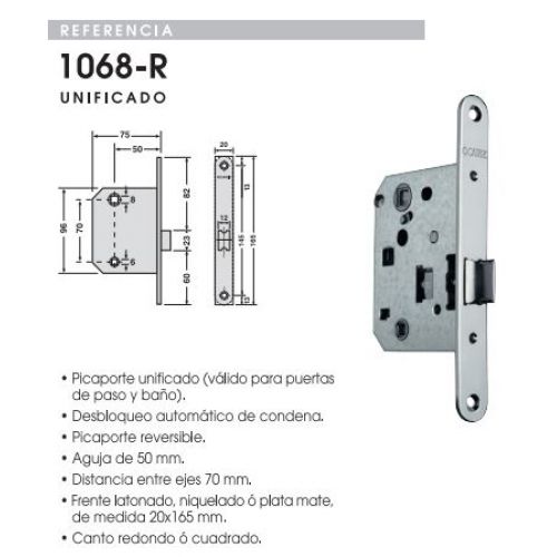 PICAPORTE UNIF 70mm PLATA MATE 1068-R OCARIZ