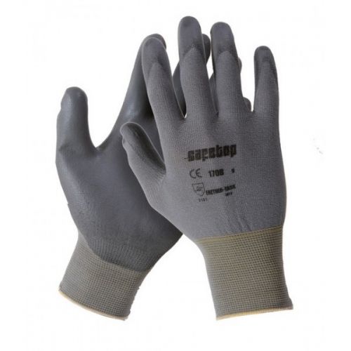 GUANTE PU GRIS S/POLYESTER S/COSTURAS T8