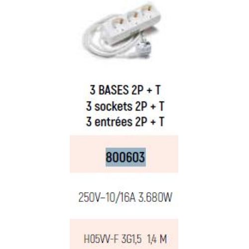 BASE MULTIPLE 3T 2P+TT C/CABLE