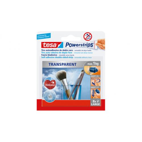 PAQ 8U TIRA AUTOADHESIVA TRANSP POWERSTRIPS TESA