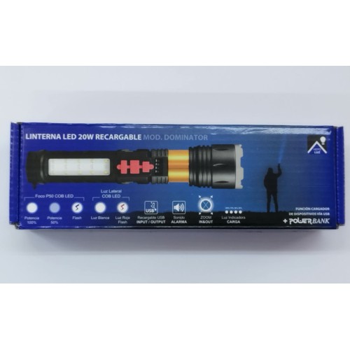 LINTERNA LED 20W RECARGABLE DOMINATOR
