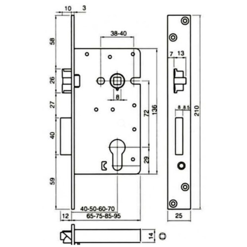CERRADURA 883 60mm S/CIL FR/INOX C/R DCH TECNOLAR