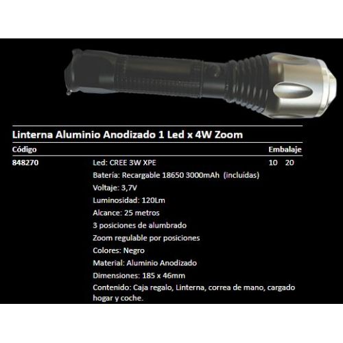LINTERNA PROFESIONAL 1 LED ALTA L 4W CREE ZOOM