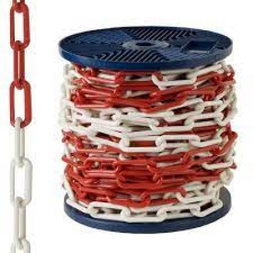 ROLLO 25M CADENA PLASTICO ROJA/BLANCO 6MM