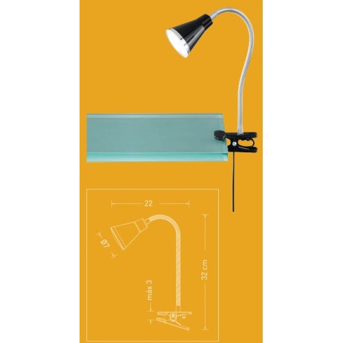 LAMPARA FLEXIBLE LED ESTUDIO C/PINZA 4W NEGRO