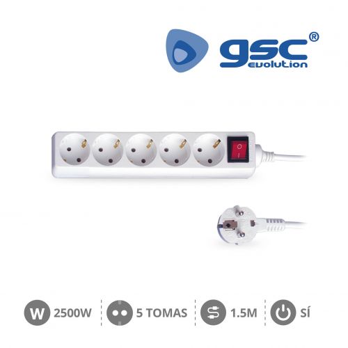 BASE MULTIPLE 5T+INT 3X1 1,5M CABLE BLANCO