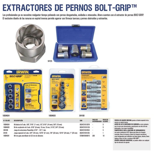 JGO 5 EXTRACTOR PERNOS ROTOS BOLT GRIP IRWIN