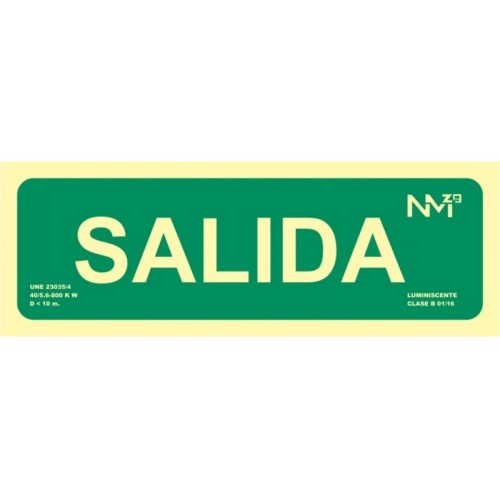 SEÑAL PVC 105X300 LUMINISCENTE "SALIDA"