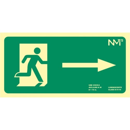 SEÑAL PVC "SALIDA DERECHA" LUMINISCENTE 320X160