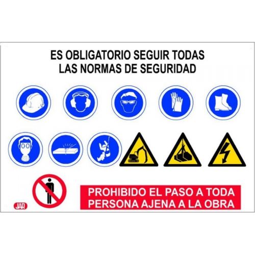 CARTEL PVC 1000X700mm 12 SEÑALES COMBINADAS OBRA