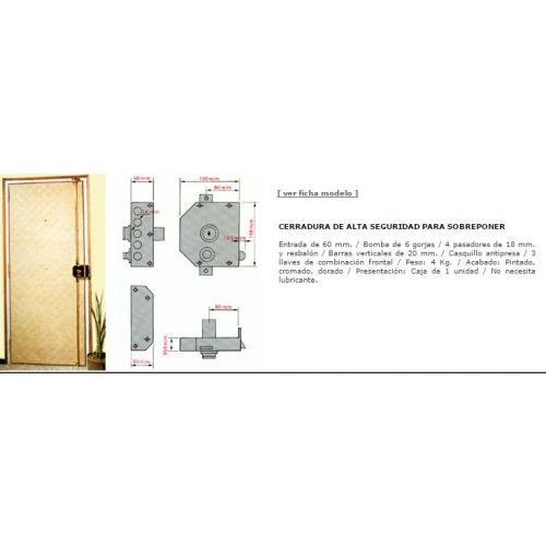CERRADURA SEGURIDAD 3P 9001-IZQ ESMALTADA ORO
