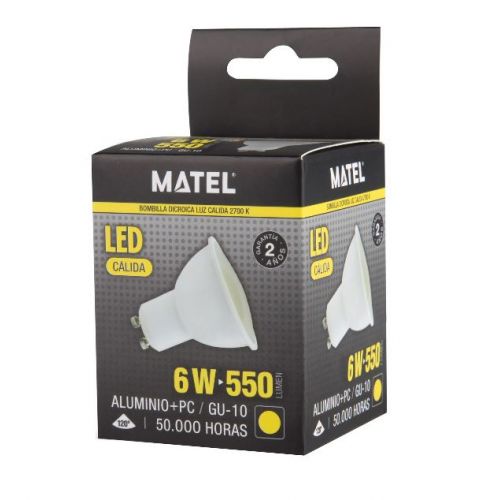 BOMBILLA LED DICROICA 120º GU10 6w CALIDA