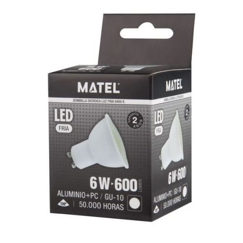 BOMBILLA LED DICROICA 120º GU10 6w FRIA
