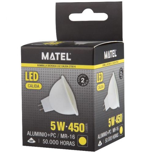 BOMBILLA LED DICROICA 120º SMD ALUM PC 5w CALIDA