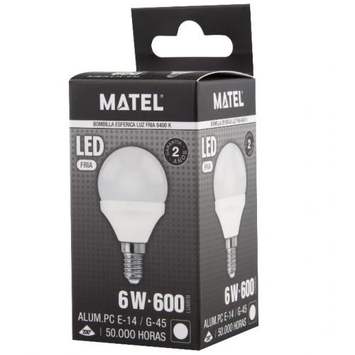 LAMPARA LED ESFERICA ALUM PC E14 6W FRIA